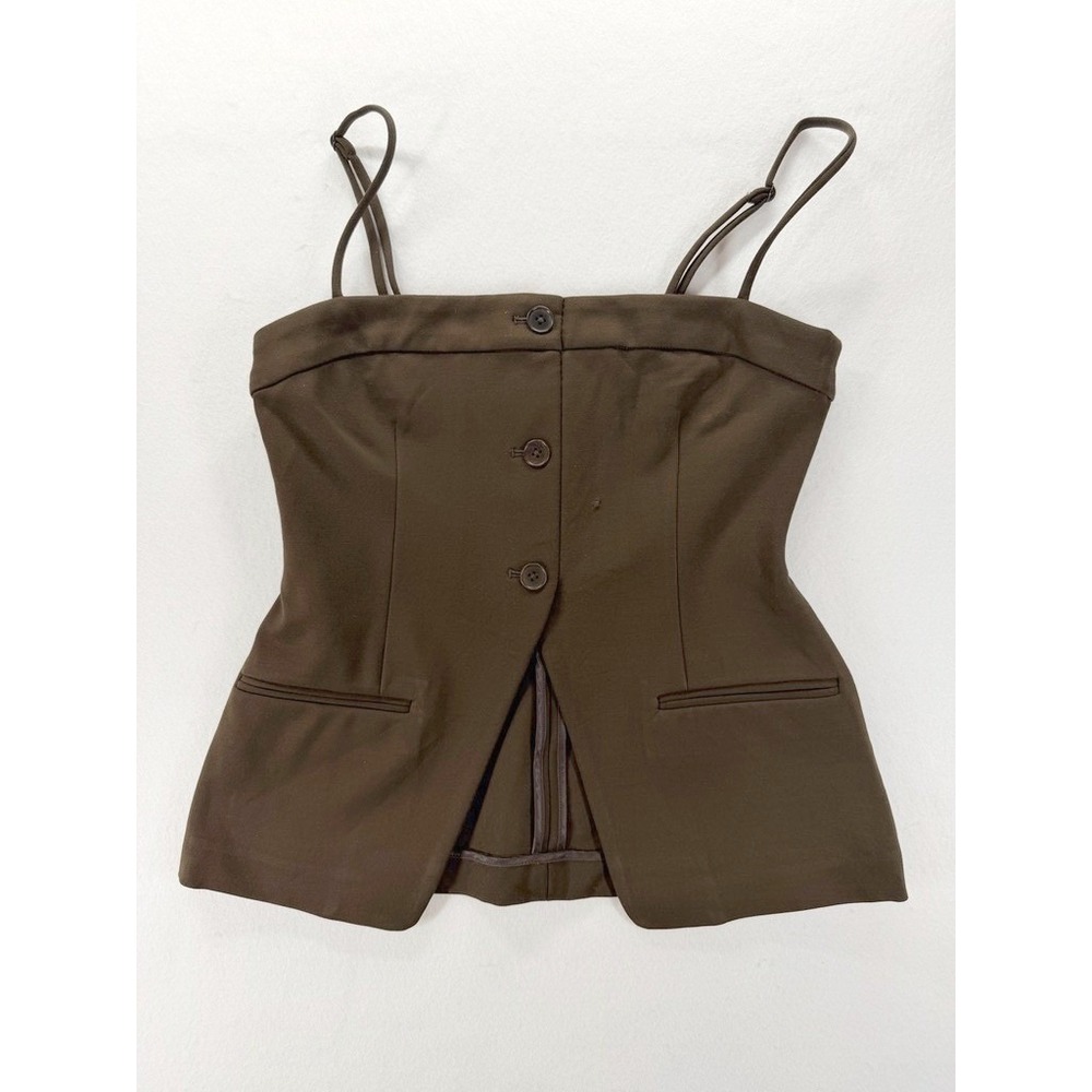 L'Academie Brown Strappy Button-Front Bustier Top - Picture 2 of 13